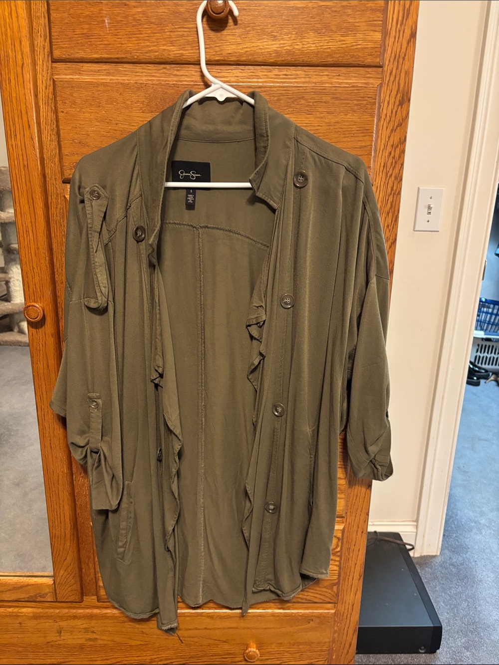 Jessica Simpson Olive Green Lightweight Button-Front Shirt Jacket